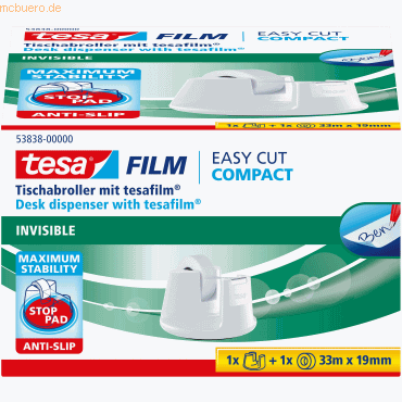 8 x Tesa Tischabroller Easy Cut compact weiß + 1 Rolle 33mx19mm matt u