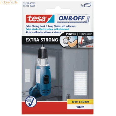 12 x Tesa Klettstreifen On & Off Extra Stark 50mmx10cm weiß 2 Stück