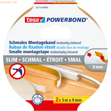 10 x Tesa Montageklebeband Powerbond schmal 5mx9mm transparent