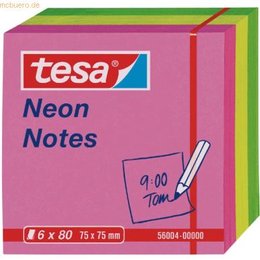 Tesa Haftnotizen tesa Neon Notes 75x75mm 6x80 Blatt pink/gelb/grün