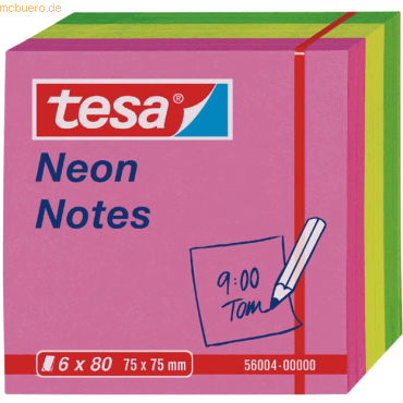 4042448812520 - 40 x Haftnotizen tesa Neon Notes 75x75mm 6x80 Blatt pink gelb grü