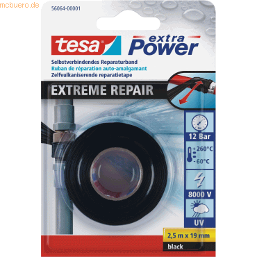 6 x Tesa Reparaturband selbstverschweißend 2,5mx19mm schwarz