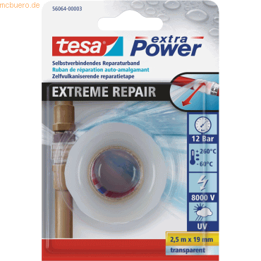 6 x Tesa Reparaturband selbstverschweißend 2,5mx19mm transparent