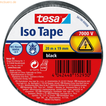 8 x Tesa Isolierband 20mx19mm schwarz