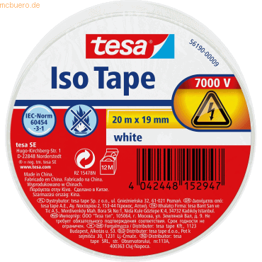 8 x Tesa Isolierband 20mx19mm weiß