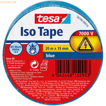 4042448152923 - Iso Tape Isolierband blau 190 mm x 200 m 1 Rolle 4042448152923 