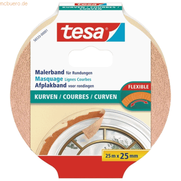 12 x Tesa Malerkrepp 25mx25mm für Rundungen beige