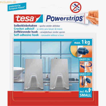 6 x Tesa Klebehaken Powerstrips S Edelstahl Eckig VE=2 Stück