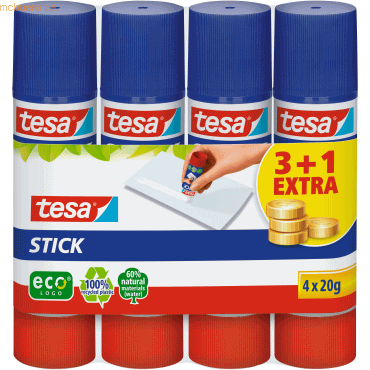 10 x Tesa Klebestift Stick ecoLogo 20g VE=3+1 Stück Sparpack