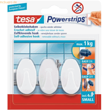 6 x Tesa Powerstrips Haken Small Oval weiß VE=3 Stück