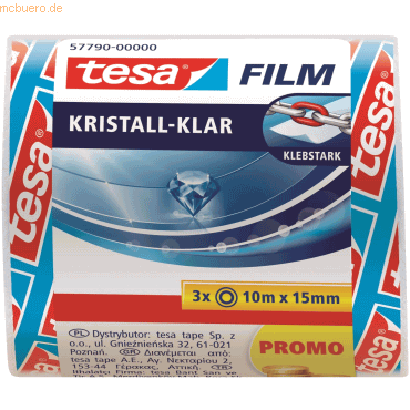 30 x Tesa Klebefilm tesafilm kristall-klar 15mmx10m 3 Rollen