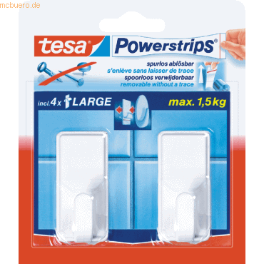 6 x Tesa Systemhaken Powerstrips Large Classic weiß VE=2 Stück