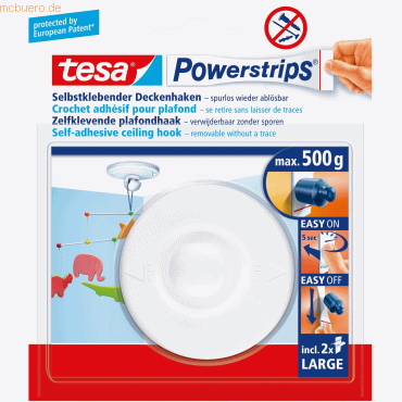 6 x Tesa Powerstrips Deckenhaken Large weiß VE=1 Stück
