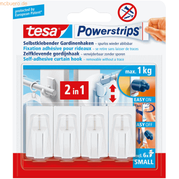 6 x Tesa Powerstrips Gardinenhaken Small weiß VE=4 Stück