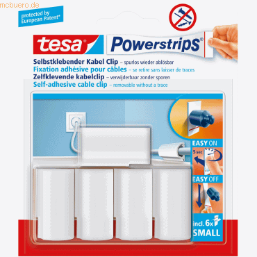 8 x Tesa Powerstrips Kabelclip Small bis 8mm weiß VE=5 Stück