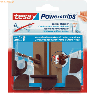 6 x Tesa Powerstrips Gardinenhaken Small braun VE=4 Stück