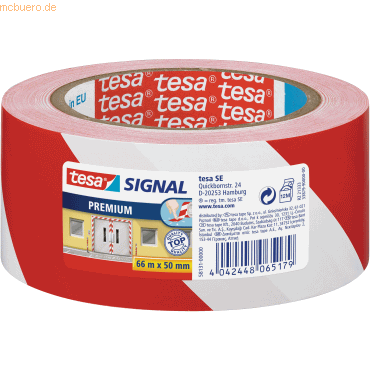 6 x Tesa Markierungsklebeband tesa Signal Premium 50mmx66m rot/weiß