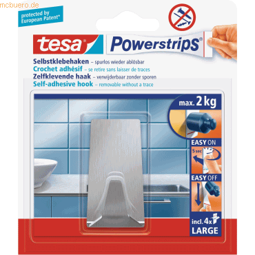 6 x Tesa Klebehaken Powerstrips L Edelstahl rechteckig