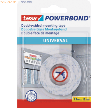 12 x Tesa Montageklebeband tesa Powerbond Universal 1,5m:19mm