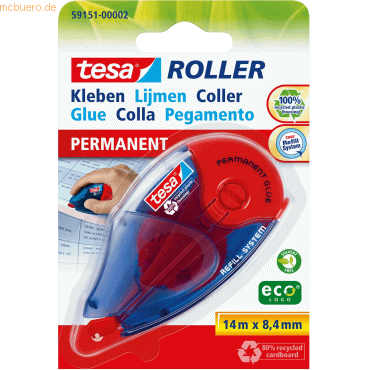 5 x Tesa Kleberoller tesa Roller ecoLogo 8,5mmx14m permanent (Blister)