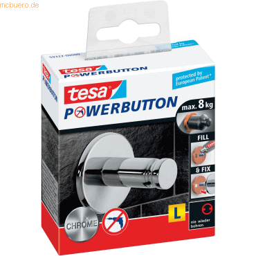 4 x Tesa Klebehaken Powerbutton Universal L Tragfähigkeit 8kg rund chr