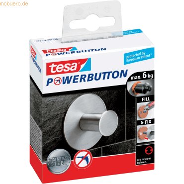 4 x Tesa Klebehaken Powerbutton Classic Rund Tragfähigkeit 6kg chrom m