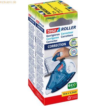 4042448144331 - tesa ecoLogo Korrekturroller Refill Correction Doppelpack 42 mm x 14 m Gehäuse blau-transluzent - Kassette weiß (59605-00000-06) 4042448144331 - tesa ecoLogo Korrekturroller Refill Correction Doppelpack 42 mm x 14 m Gehäuse blau-transluzent - Kassette weiß (59605-00000-06)