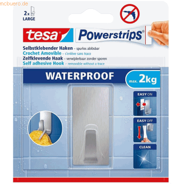 6 x Tesa Klebehaken Powerstrips L Edelstahl Tragfähigkeit 2kg rechteck