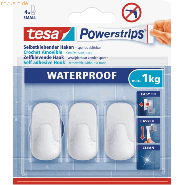 6 x Tesa Klebehaken Powerstrips S Kunststoff weiß Tragfähigkeit 1kg wa