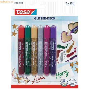 12 x Tesa Glitzerkleber -Glitter-Deco- bunt 6 Tuben a 10 ml