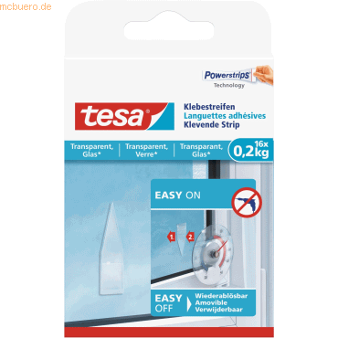 15 x Tesa Klebestreifen für transparente Oberflächen und Glas (0,2kg)