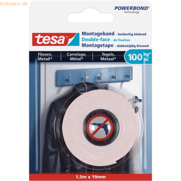 12 x Tesa Montageband Ultra stark für Fliesen und Metall 1,5mx19mm (10