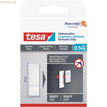 15 x Tesa Klebestreifen für Tapeten und Putz (0,5kg) 9 Streifen weiß