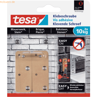 6 x Tesa Rechteckige Klebeschraube für Mauerwerk und Stein (10kg) VE=2