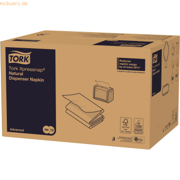 7322540660845 - Tork Spenderserviette Xpressnap N4 kompatibel 330 x 213 cm Papierserviette zur Einzelblattentnahme reduziert den Verbrauch um 25% 1 Karton = 9000 Stk natur mit Umweltsymbol 1-lagig 1 4 Falzung