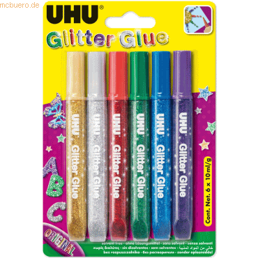 10 x Uhu Glitzerkleber Creative Glue Original 6x10ml VE=6 Farben