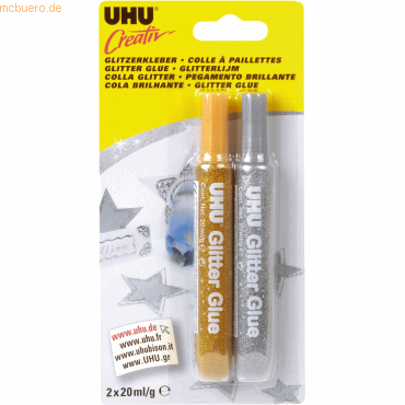 4026700441208 - 6 x Uhu Glitzerkleber Creative Glitter Glue 2x20ml gold silber