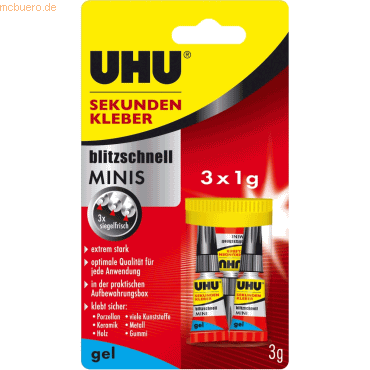 Uhu Sekundenkleber blitzschnell Minis gel VE=3x1g