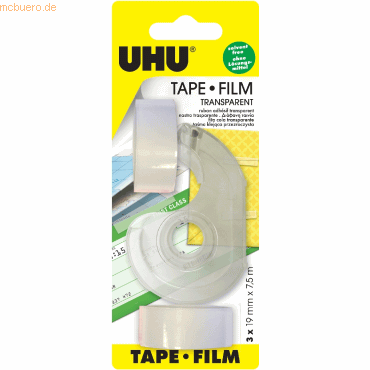 6 x Uhu Klebefilmabroller Tape Film 7,5mx19mm + 3 Nachfüllrollen trans