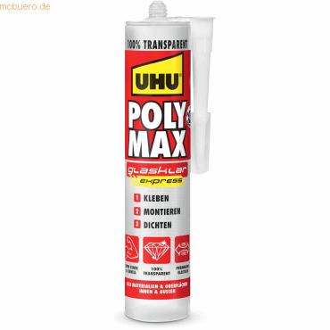 12 x Uhu Montagekleber Poly Max glasklar Kartusche 300 g