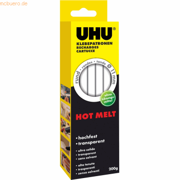 10 x Uhu Klebepatrone Hot Melt 11mm transparent 200g