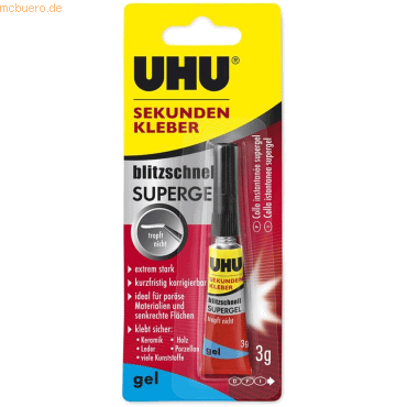 10 x Uhu Sekundenkleber blitzschnell Supergel Tube 3g