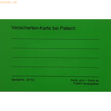 Ultradex Patienten-Einsteckkarten B85xH55mm grün VE=50 Stück