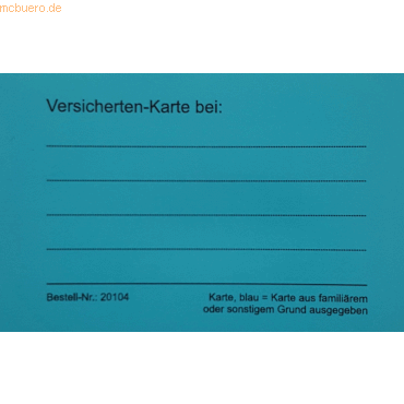 Ultradex Patienten-Einsteckkarten B85xH55mm blau VE=50 Stück