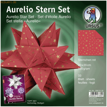 4008525073604 - Faltblätter Aurelio Stern 120g qm 20x20cm rot mit goldenen 4008525073604 - Faltblätter Aurelio Stern 120g qm 20x20cm rot mit goldenen