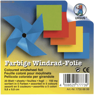 4008525177739 - Windradfolie 98x98cm VE=20 Blatt (5 Farben sortiert) 4008525177739 - Windradfolie 98x98cm VE=20 Blatt (5 Farben sortiert)