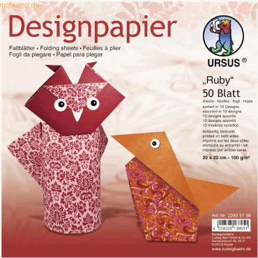 4008525138051 - Desinpapier Faltblätter Ruby 100g qm 20x20cm VE=50 Blatt