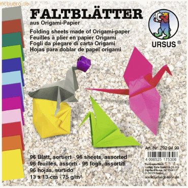 4008525175308 - Faltblätter Origami 13x13cm VE=96 Blatt 12 Farben sortiert