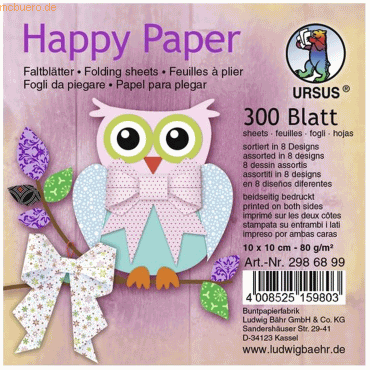 4008525159803 - Faltblätter Happy Paper 80g qm 10x10cm 8 Designs VE=300 Bl