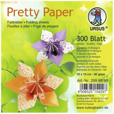 4008525154297 - Faltblätter Pretty Paper 80g qm 10x10cm 9 Designs VE=300 B